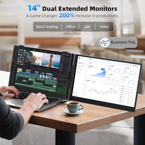 14" Dual Laptop Screen Extender with 1.3lbs - Ultra Thin Portable Monitor for Laptop Plug & Play, FHD 1080P Laptops Extended Monitor for 13"-17" Laptops, USB-C/HDMI Travel Display for Mac/Win - color: 14" Ultra Thin 1.3lb