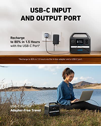 Anker 521 Portable Power Station Upgraded with LiFePO4 Battery, 256Wh 6-Port PowerHouse, 300W (Peak 600W) Solar Generator (Solar Panel Optional), 2 AC Outlets, 60W USB-C PD Output, Outdoor Generator | 6-Port PowerHouse,2 AC outlets, 60W USB-C PD, solar pa