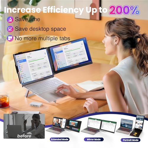 CIDETTY Laptop Screen Extender 0.27" Ultra-Thin, 14" Dual Portable Monitor FHD 1080P IPS, USB-C/HDMI Plug & Play Travel Screen for 13-17" Laptops, Compatible with Wins/Mac/Chrome/Switch/Android - color: Phantom Black