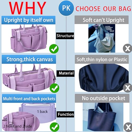 ZHMO Canvas Tote Bag for Women,Women's Bags Crossbody Bags Work Laptop Tote Bag Large Handbags Purse for Travel Nurse Teacher - color: New Upgrade Plus Purple With Compartments and Inner Cup Holders