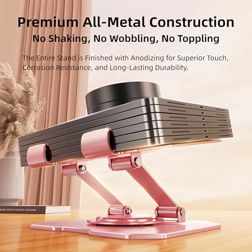 360° Rotatable Metal Tablet Stand, Adjustable Folding Desktop Stand for iPad/iPhone/Switch, Universal Use for Office/Movie/Studying/Drawing/Gaming - color: Black