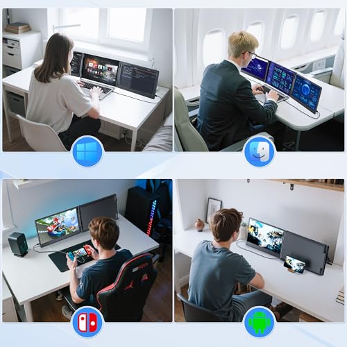 Laptop Screen Extender, 14.2" FHD 1080P Triple Portable Monitor for Laptop with Smart Adjustment Button, USB-C/HDMI Plug and Play Monitor Extender for Wins/Mac/Android/Switch, Fit 13-17" Laptops - size: 14.2" Triple Screen
