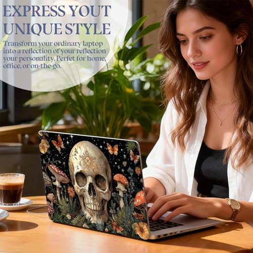 Universal Laptop Skin Sticker Decal,15.6 Inch Laptop Vinyl Cover for 13" 14" 15.6" Laptop,Scratch-Resistant Waterproof Protector Wrap,Reusable with Wrist Pads,Skull Mushroom Butterfly Garden - color: Skull Mushroom Butterfly Garden