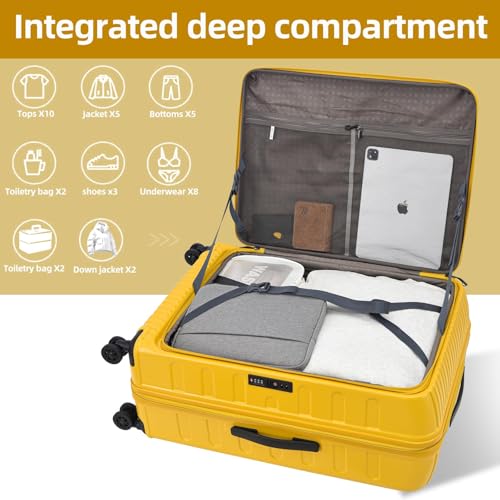 Kaleenie 29 Inch Checked Luggage with Expansion and Side Opening | Expandable Lightweight ABS+PC Hardshell Trunk Suitcase,360° Universal Wheels,YKK Zipper,50 * 31(35)*76cm, 117L~133L,Yellow - color: Yellow, size: 29 Inch