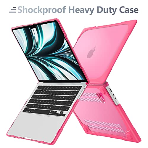 Batianda Foldable Stand Heavy Duty Case for MacBook Air 13.6 inch, Pink | Fits M5 M4 M3 M2 Chip 2026-2022 Model, Ergonomic Stand Holds 22 lbs, Shockproof Bumper, with Keyboard Cover Screen Protector - color: Rose