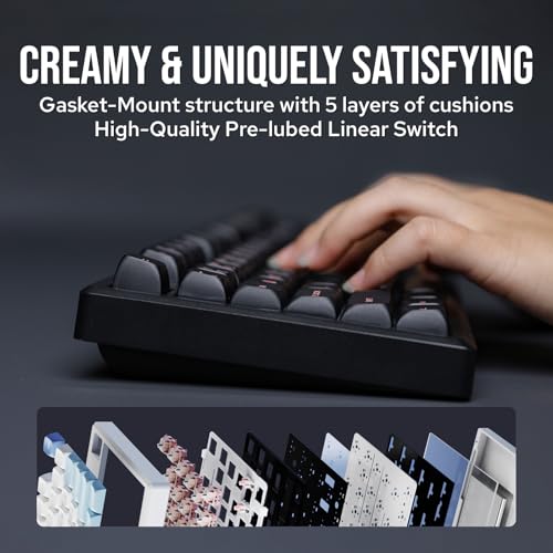 EPOMAKER Galaxy100 QMK/VIA Wireless Gaming Keyboard, Aluminum Shell, BT/2.4Ghz/USB-C, Pre-Lubed Hot-Swappable Linear Switches, NKRO, RGB Backlit (Black, Wisteria Linear Switch) - color: Black, size: Wisteria Linear Switch