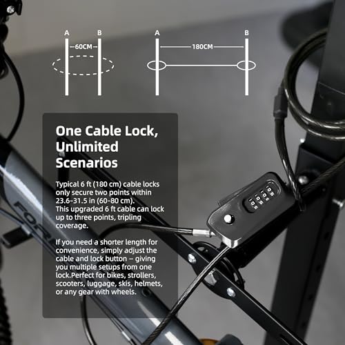 6ft Python Cable Lock for Bike, Bicycle, Scooter, Trail Camera Locking, 4 Digit Combination Padlock, Heavy Duty Anti Theft, Weatherproof, Adjustable Steel Cable Lock for Trail Cam, Kayak - color: Black