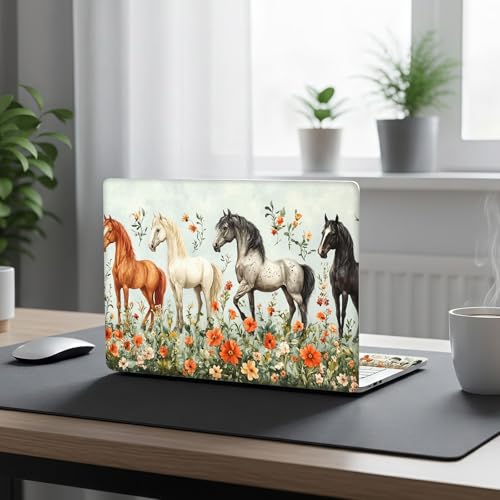 Aesthetic Laptop Skin Cover,12-15.6 Inch Universal Vinyl Sticker Decal,Waterproof Scratch-Resistant Notebook Wrap,Removable Residue-Free Protector,Horses Flowers Field - color: Horses Flowers Field