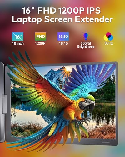 16" Triple Screen Monitor Extender, Quad Monitors for 14-18.5" Laptops | 1 Cable for 3 Screens Portable Monitor, Travel Screen Extender, Compatible with Win MacOS, FHD 1200P IPS, USB-C/HDMI-S788 Pro