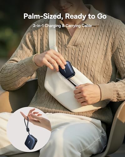 Baseus PicoGo AC22 Mini Power Bank, 10000mAh 45W PD Portable Charger Built-in USB-C Cable, Ultra Small Sized Battery Pack, Fast Charging Battery Bank for iPhone 17/16/15 Samsung S25/S24 Pixel 10 iPad - size: 10000mAh