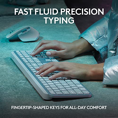 Logitech MX Keys S Wireless Keyboard Low Profile Fluid Precise - Pale Grey | Fluid precise quiet typing, programmable keys, backlighting, USB-C rechargeable, for Windows PC, Linux, Chrome, Mac - color: Pale Grey, style: MX Keys S