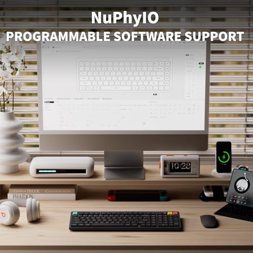 NuPhy Node100 Wireless Mechanical Keyboard, Hot Swappable Custom Low Profile Keyboard, 103 Keys Computer Gaming Keyboards, Supports Touch Gestures, PBT Keycaps, RGB Backlit, Bluetooth/2.4GHz/USB-C - color: Gray, size: Low-profile Brown Nano Switch