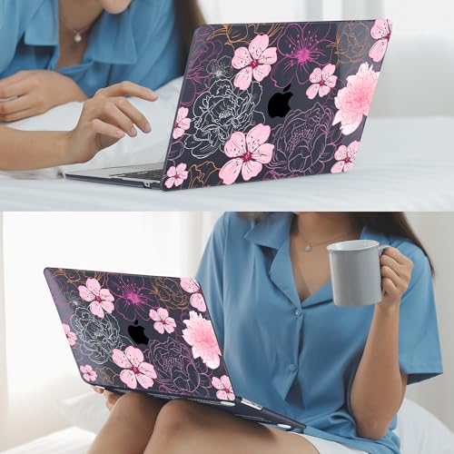 Mektron for 2026/2025/2024/2023 MacBook Air 15 INCH M5 A3448 /M4 A3241 /M3 A3114 /M2 A2941 Case, Printed Plastic Hard Shell Cover with 15.3" Liquid Retina Display Touch ID, Flowers Illustration - color: Flowers Illustration