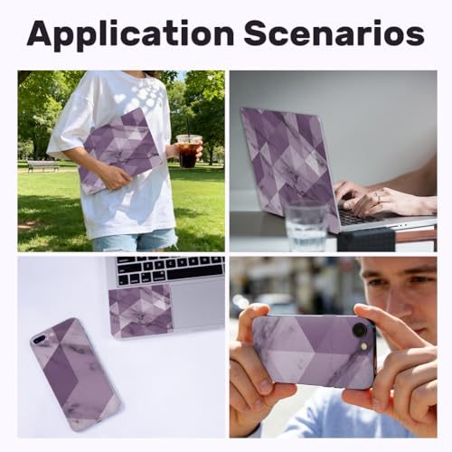 3Pcs Hexagonal Marble Laptop Skin Sticker Universal Removable Vinyl Stickers Fits for 12.1 13 14 15.6 16 Inch Waterproof Notebook Decal Cover Gift - color: purple