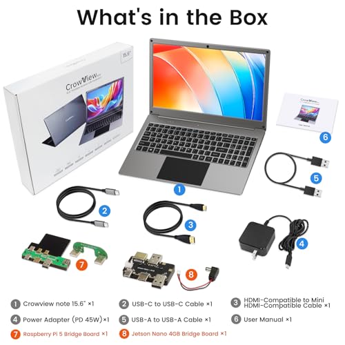 Portable Monitor with Keyboard, 15.6 Inch Lapdock Display with 6000mah Battery,CrowView Note 1080P FHD USB C Monitors with RPi5&Jetson Adapters Compatible with RPi5, PC, Phone, Mac, Game Console