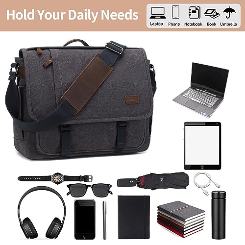 Nerlion Messenger Bag for Men 17-17.3 Inch Laptop Bag Canvas Water-resistant Computer Bag Shoulder Bag Work Briefcase Bookbag for College (Gray) - color: Coffee