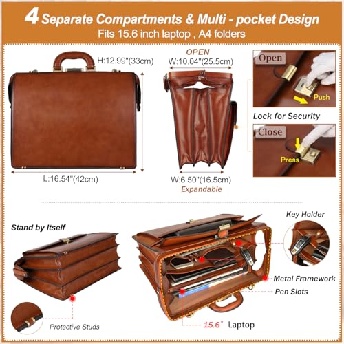 Banuce Leather Briefcase for Men with Anti-Theft Lock Fits 15.6" Laptop | Gradient Coloring Leather,Ergonomic Handle,Expandable,Detachable Shoulder Strap,Office Work,Business Travel - color: Brown