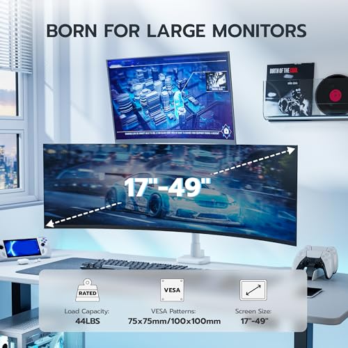 ARES WING Dual Monitor Mount for 17-49 Inch Screen, White | Ultrawide Heavy Duty Computer Monitor Arm Desk Mount for Curved Screen, Gas Spring Adjustable Vesa Stand - color: White, style: Non USB