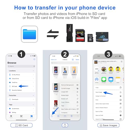 XD Card Reader for Lightning/USB C, 3 in 1 SD Card Reader, XD/SD/TF XD Picture Card Reader for iPhone 17/16/15/14/Macbook/Android/PC/Computer/Laptop, Plug & Play