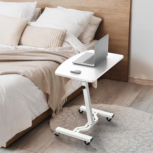 SHW Mobile Height Adjustable Laptop Rolling Cart with Height Adjustment from 28" to 33", White - color: White
