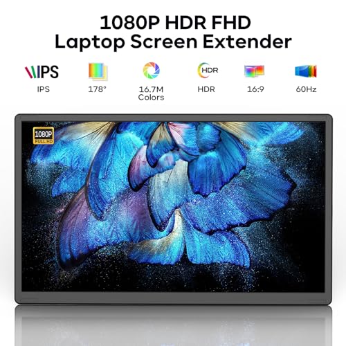 Laptop Screen Extender, 15.6'' 1080P FHD Laptop Monitor Extender with 235°Rotation Detachable Dual Monitor, Plug & Play, Triple Screen for 13"-17.3" Laptops Compatible with Mac/Wins/Android/Dex - color: Charcoal Gray