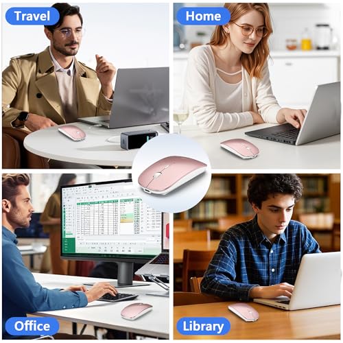 Wireless Mouse Jiggler - Bluetooth Rechargeable Computer Mouse with Undetectable Jiggler Mice Mover, Silent Click Slim Optical USB C Mouse for iPad Pro MacBook Air/Pro Mac Laptop PC - Rose Pink - color: Wireless Bluetooth Mouse (Rose Pink)