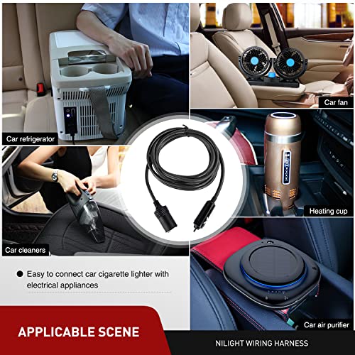 Nilight NI-WA-01C Cigarette Lighter Extension Cord Cable Heavy Duty 14ft 12V/24V Car Charger with Cigarette Lighter Socket - color: 14ft Cigarette Lighter Black