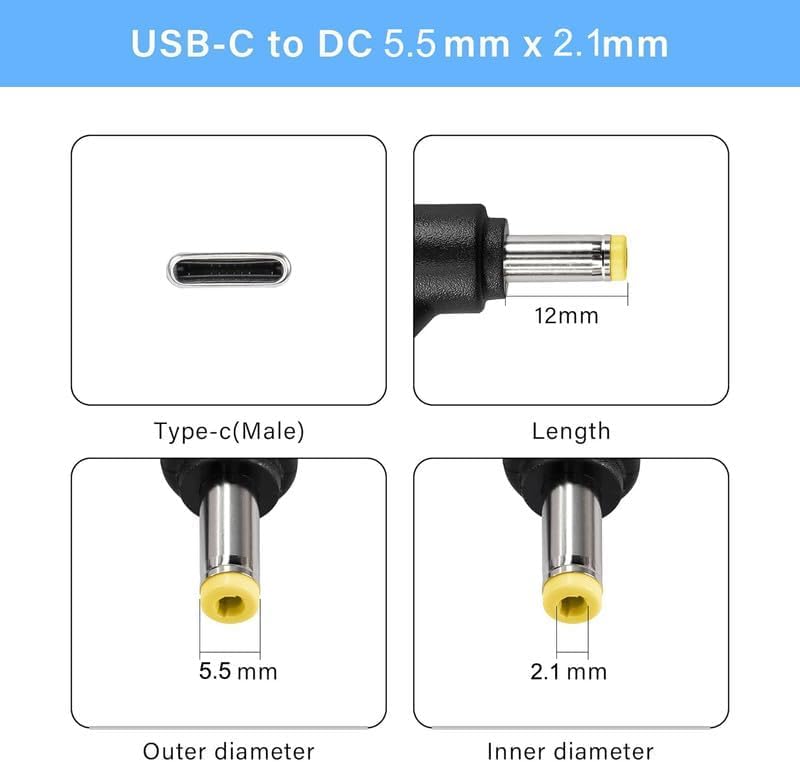 USB C to 5.5x2.1 mm Adapter, Artilits 12V USB C DC Adapter 5.5 x 2.1mm Made for Power Bank, LED Desk Lamp, Small Fan, Starlink Mini, Foldable Solar - style: 5.5x2.1mm