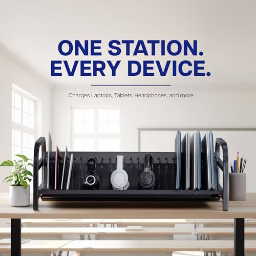VIVO 24-Bay Laptop and Tablet Open Charging Station, Multi Device Charging Organizer, Chromebook Charging Station for Classroom, Devices up to 14 inches, Black, STAND-LAPC24 - size: 24-Bay