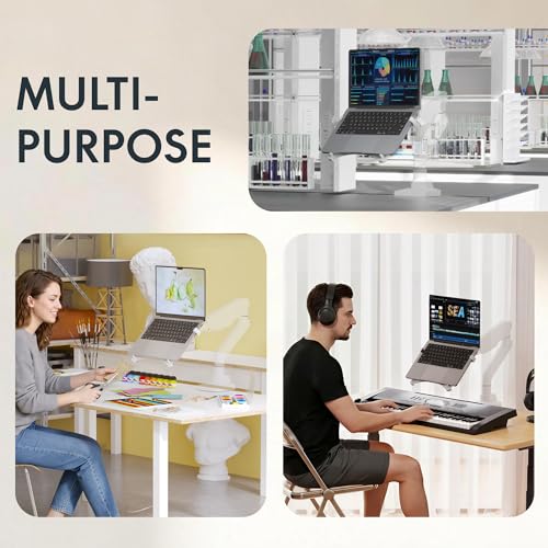 FlexiSpot Laptop Tray, Laptop Holder Fits up to 17.3in, VESA Mount 75x7 &100x100mm for Monitor Arm with Lockable Clips for Home Office, Tray Only, White - color: White
