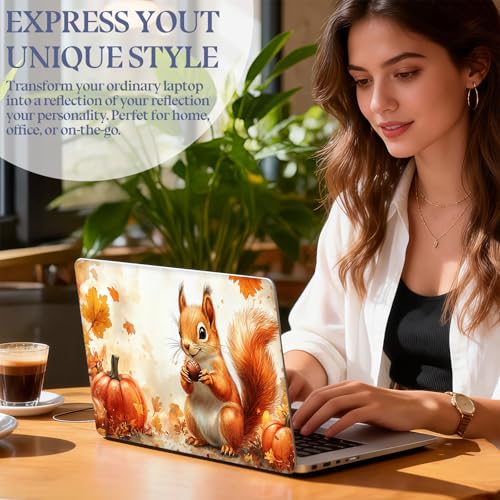 Universal Laptop Skin Sticker Decal,15.6 Inch Laptop Vinyl Cover for 13" 14" 15.6" Laptop,Scratch-Resistant Waterproof Protector Wrap,Reusable with Wrist Pads,Autumn Squirrel Pumpkin - color: Autumn Squirrel Pumpkin