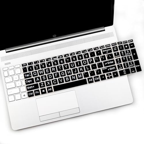 2PCS Keyboard Cover with Large Letters for HP Laptop 15.6 15-dy 15-dw 15-bw 15-bf 15-bs 15-cb 15-cc 15-cd 15-cs 15-da 15-ef Series, HP Envy 17.3 17-by 17-bs 17-ca Series - color: Large Letters Black+Clear