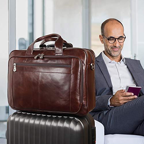Leather Briefcase for Men 16'' Laptop Messenger Bag - color: Coffee-1
