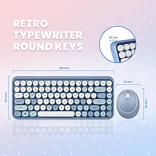 Perixx PERIDUO-713BL Wireless Mini Keyboard and Mouse Combo - Retro Round Key Caps - Pastel Blue - US English Layout (11909) - color: Blue