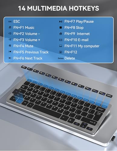 TECKNET 2.4G Wireless Keyboard, Small Wireless Keyboard with Media Hotkeys, Mini Keyboard Compact Wireless Keyboard, 12-Month Battery Life, Compatible with PC, Desktop, Laptop, Smart TV - Grey - color: Grey