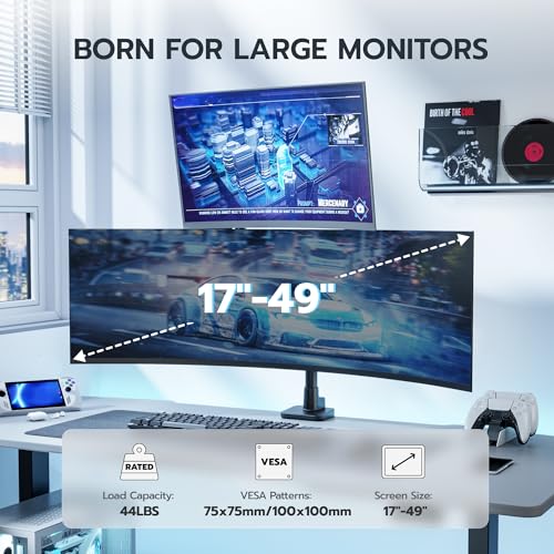 ARES WING Dual Monitor Mount for 17-49 Inch Screen, Black | Ultrawide Heavy Duty Computer Monitor Arm Desk Mount for Curved Screen, Gas Spring Adjustable Vesa Stand - color: Black, style: Non USB
