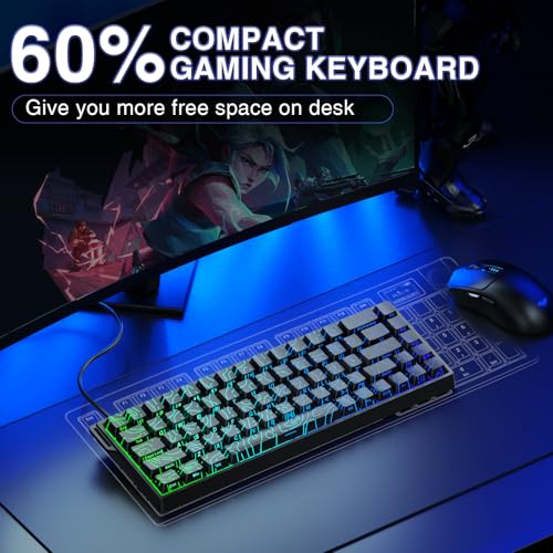AULA WIN68 HE Mechanical Gaming Keyboard 60%, Hall Effect Magnetic Switch, Fast Trigger Mode Adjustable Actuation, 8000Hz Polling Rate, RGB Backlit, Small Wired Keyboard for Laptop/PC Gamer - color: Line Black-standard version