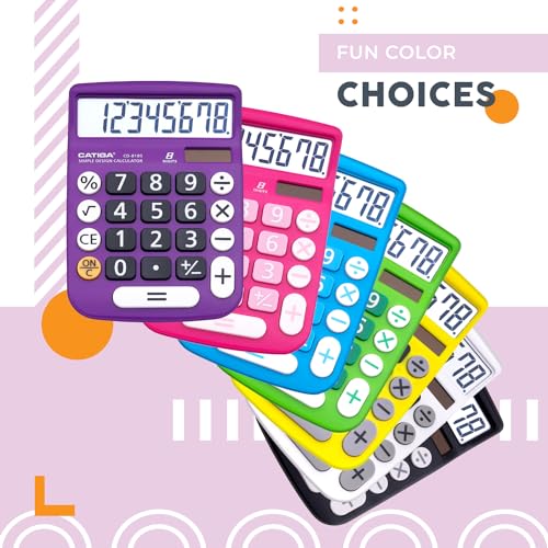 CATIGA Desktop Calculator 8 Digit with Solar Power and LCD Display, or Home, Office, School, Class and Business, 4 Function Small Basic - color: Violet
