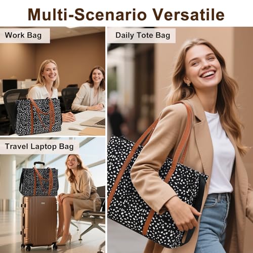 BTOOP Work Tote Bag for Women, Laptop Tote Bag With 15.6 Inch Padded Compartment, Teacher Nurse Bible Bags - color: A-leopard - Black