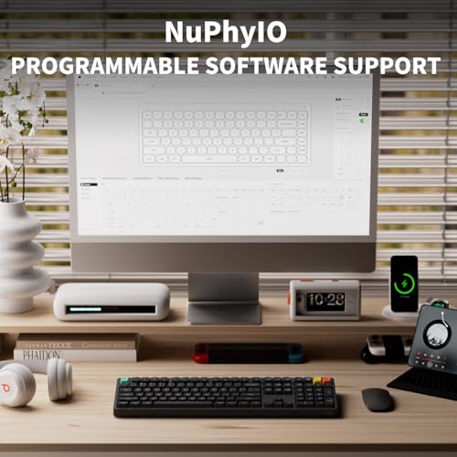 NuPhy Node100 Wireless Mechanical Keyboard, Hot Swappable Custom Bluetooth Keyboard, 109 Keys Computer Gaming Keyboards, Supports Touch Gestures, PBT Keycaps, RGB Backlit, Bluetooth/2.4GHz/USB-C - color: Gray, size: High-profile Blush Max Switch