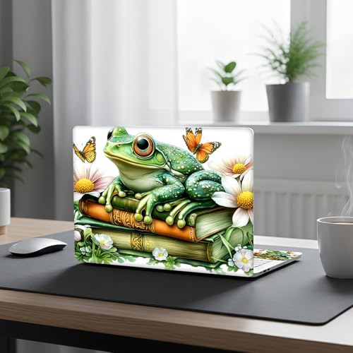 Aesthetic Laptop Skin Cover,12-15.6 Inch Universal Vinyl Sticker Decal,Frog Books Flowers Waterproof Scratch-Resistant Notebook Wrap,Removable Residue-Free Protector - color: Frog Books Flowers