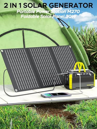 MARBERO Solar Generator 150W Peak 150Wh Portable Power Station with Solar Panel Included Camping Power Supply with AC Outlet DC USB Ports for Outdoor RV Fishing Emergency - color: Green Grey