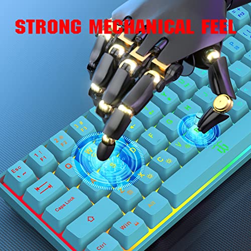 Snpurdiri 60% Membrane Gaming Keyboard,RGB Compact Wired Small Keyboard, Strong Mechanical Feel for PC/Mac Gamer, Typist, Travel, Easy to Carry on Business Trip(68 Keys,Blue) - color: Blue