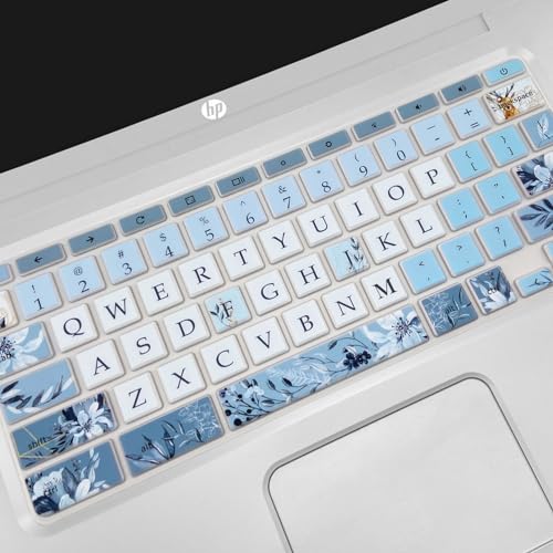 Silicone Keyboard Cover for HP Chromebook 11 x360, Chromebook 11 G2/G3/G4/G5/G6 EE/G7 EE, HP Chromebook 14-ca 14-ak 14-X Series, HP Chromebook 14 G2 G3 G4, Gray Blue Flower - color: Gray Blue Flower