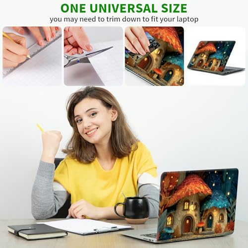 Laptop Skin Sticker Decal, Universal Protective Cover Fit 12 13 14 15.6 Inch Notebook, Reusable Water-Resistant Vinyl Decal w/ 2 Wrist Pads for Business Travel Office, Mushroom Leaves - color: Mushroom Leaves