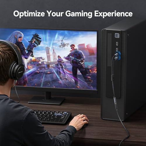 SAMZHE Headphone Splitter for Computer 3.5mm Female to 2 Dual 3.5mm Male Braided Audio Splitter Cable Microphone Stereo Jack Earphones Port Cord Gaming Headset to PC Laptop Adapter Black