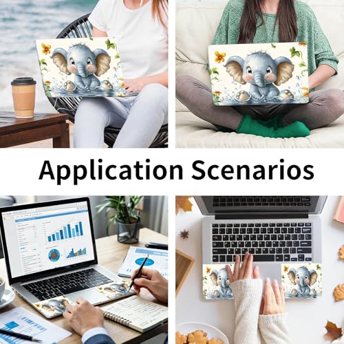 Laptop Skin Sticker 3-Piece Set,Baby Elephant | Trim-to-fit 3-piece vinyl set with one 15 x 10.6 in lid skin and two palm-rest decals for many 12-15.6 in laptops - color: Baby Elephant