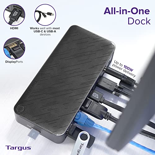 Targus USB C Docking Station Universal DV4K, USB C Laptop Docking Station Dual Monitor 2 HDMI, with Legacy Host Power Kit, Works w/Operating Systems Like Windows, Mac, Android, iOS (DOCK192USZ) - size: Dual Monitor 4K, 10 Gbps, 100 Watt