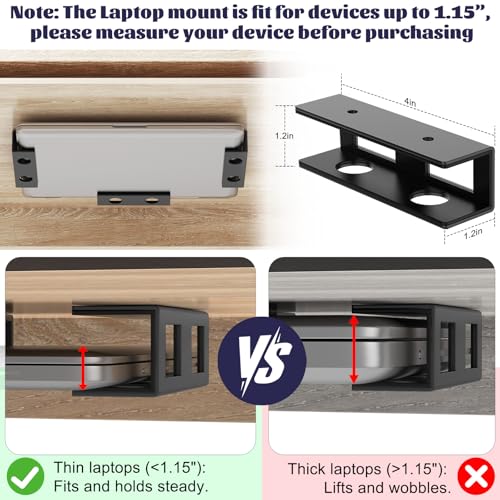 3 PCS Under Desk Laptop Mount with Anti-Scratch Felt Board Under Desk Laptop Holder Tray Durable Under Desk Shelf for Laptop Thick up to 1.15” - size: 3pcs-1 Pack