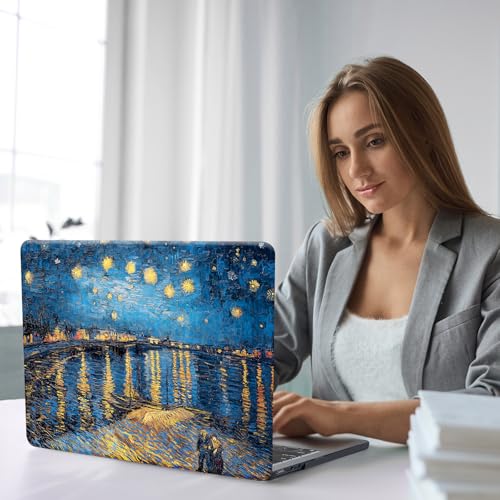 Funut Compatible with MacBook Air 13 inch Case 2021 2020 2019 2018 Model A2337 M1 A2179 A1932 Plastic Hard Shell Case Protective Cover for MacBook Air 13 with Touch ID, Starry Night - color: 1 Starry Night Over the Rhone, size: Mac Air 13" 2018-2022(A1932